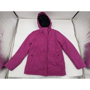 LL Bean Winter Warmer Jacket Nylon Fur Fleece‎ Lined Hood Pink Women Parka Small